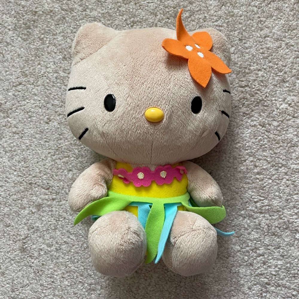 💎NEW! HELLO KITTY Hawaii Sunburn Sitting Hula Outfit Plush 2013